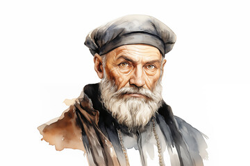 Portrait illustration of Nostradamus. Generative AI image.