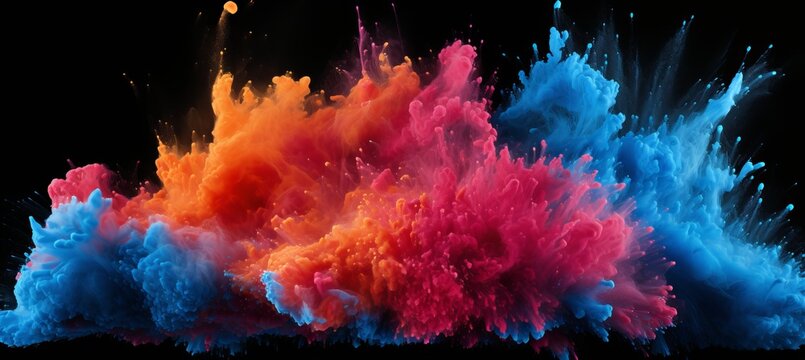 Vibrant powder explosion abstract, close up bursts resembling holi paint on backdrop © Aliaksandra