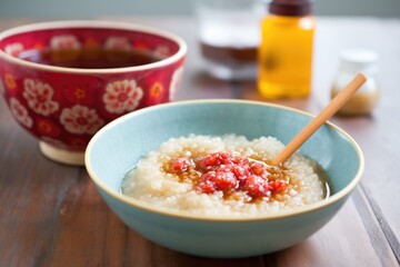 steel-cut oats with raspberries and a drizzle of honey