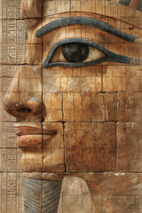 Fototapeta na wymiar The Majestic Pharaoh A Stone Relief Portrait with Hieroglyphs