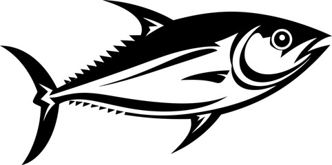 Tuna fish silhouette in black color. Vector template for laser cutting wall art.