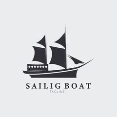 sailing ship with silhouette logo vector illustration design