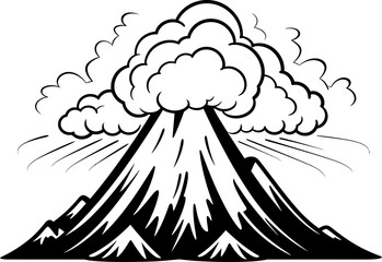 Volcane silhouette in black color. Vector template for laser cutting wall art.