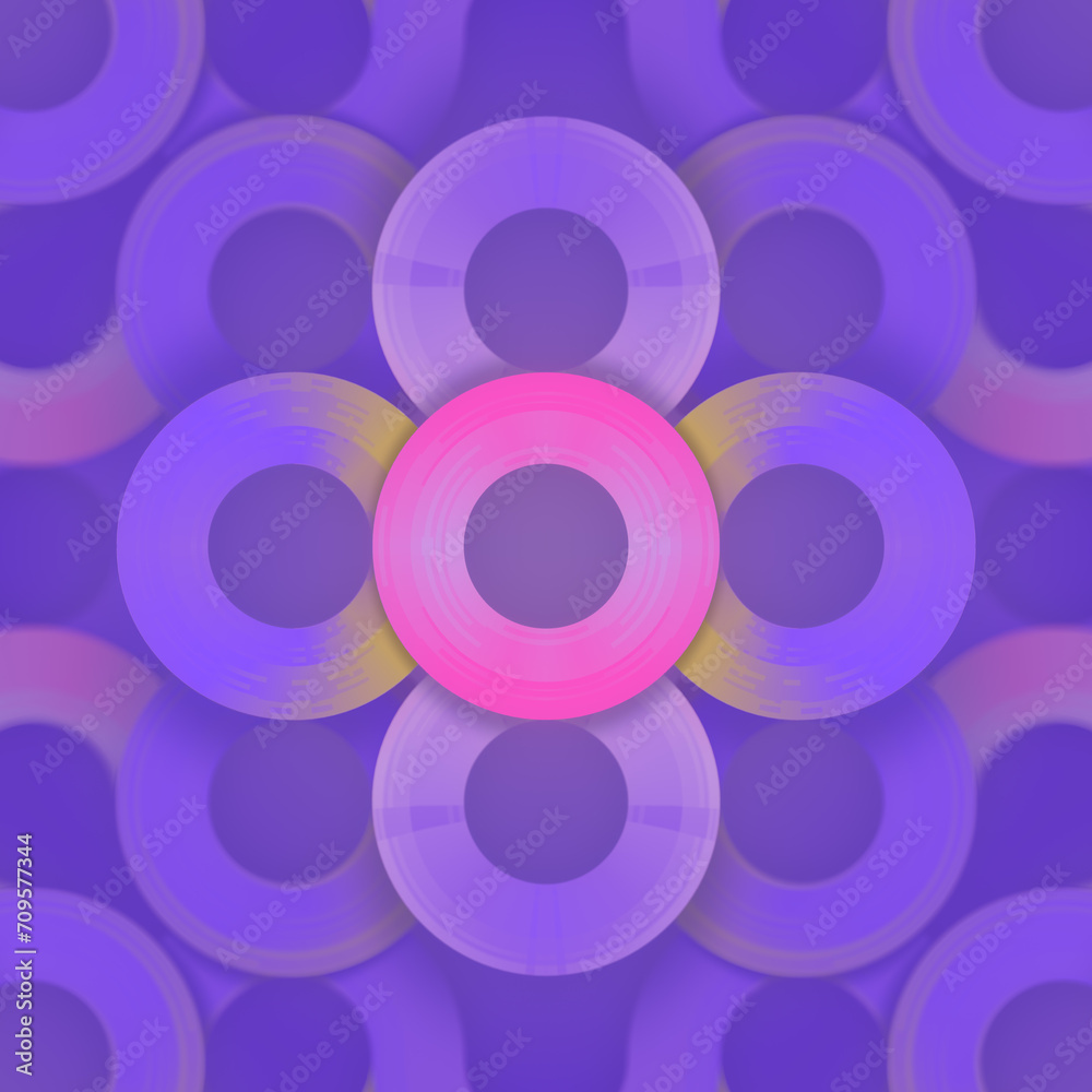Aufkleber Purple background with a large pink circle surrounded by smaller circles of different sizes. 3d rendering illustration
