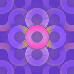 Purple background with a large pink circle surrounded by smaller circles of different sizes. 3d rendering illustration