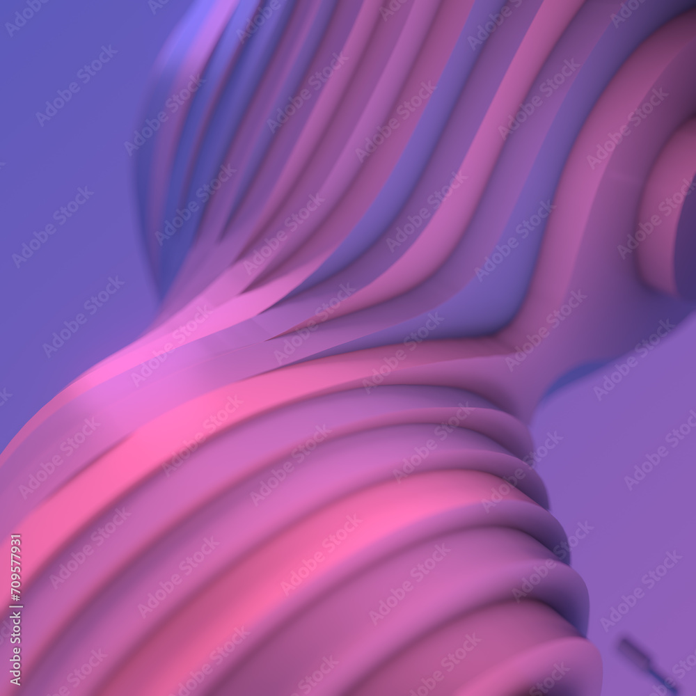 Poster Digital illustration consisting of a series of curves and lines in a purple and pink color scheme. 3d rendering