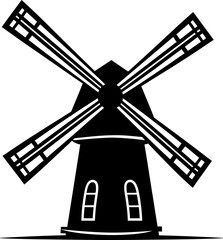 Windmill silhouette in black color. Vector template design.
