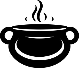 Witches cauldron silhouette in black color. Vector template design.