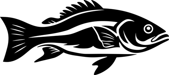 Fototapeta premium Fishing walleye fish silhouette in black color. Vector template for laser cutting wall art.