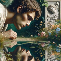 Ancient Whispers: Narcissus by the Pond - obrazy, fototapety, plakaty