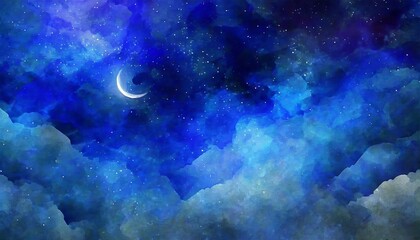 stars in the night sky illustration crescent moon