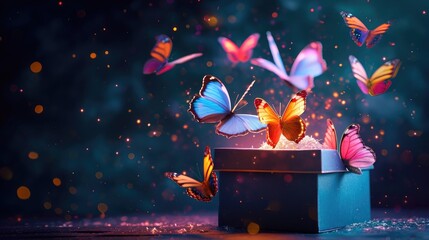 Colorful butterflies emerging from a gift box, Ai Generated