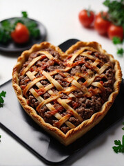 Heart Shaped Minced Meat Pie In Plate - Pie Day