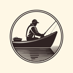 vector hand drawn flat design fishing logo template