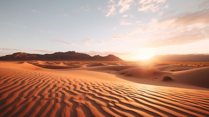 Fototapeta na wymiar A stunning desert sunrise, casting long shadows over the dunes and rocky terrain