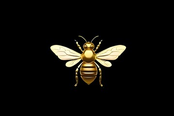 World Bee Day May 20 Gold bee isolated on black background with copy space for text. Perfect for bee honey shop, logo, social media poster and greeting card. Luxury design. Beneficial insects