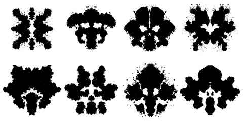 Rorschach inkblot texture. Symmetrical abstract ink stains for grunge design.  - obrazy, fototapety, plakaty