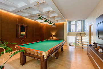 interior apartment room large wooden pool table billiard club