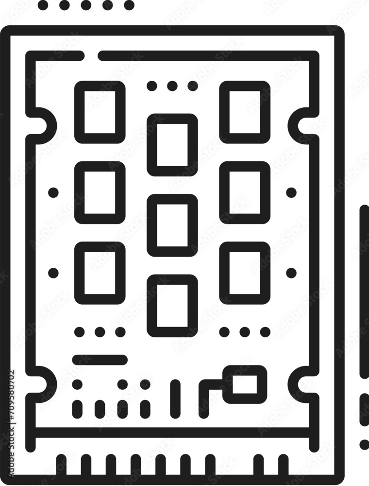 Poster ssd disk drive icon for computer pc hardware and memory storage, vector line symbol. pc or laptop ha