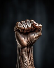 Fototapeta na wymiar Closeup of a male fist on a dark background. Studio shot.