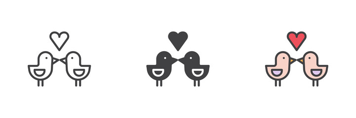 Birds with heart different style icon set