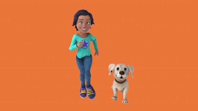 Fun 3D cartoon girl with a dog (with alpha channel included)