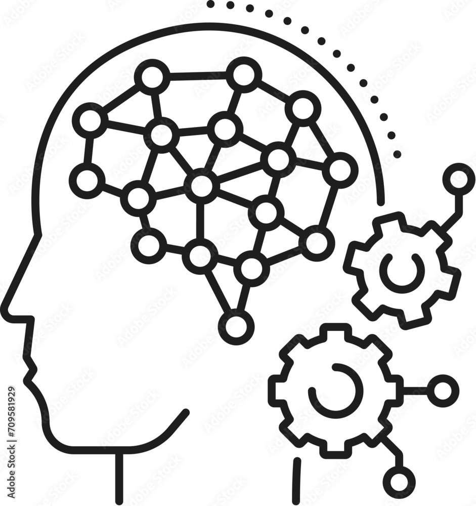 Leinwandbilder deep learning icon for ai artificial intelligence and machine learning, line vector. ai mind and art