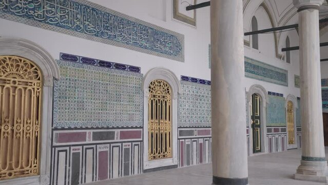 Interior and details of calligraphy, islamic pattern of the Baghdad Pavilion, in Topkapi Palace Istanbul, Turkey
