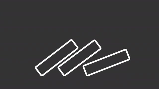2D white simple thin line animation of finger pushing dominoes icon, HD video with transparent background, seamless loop 4K video representing economic crisis.
