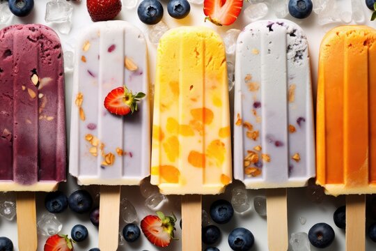 Ice Cream Popsicle Blueberry Strawberry Pistachio Almond Orange Cherry Background