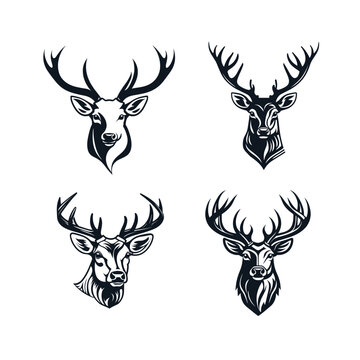 Vector big collection of a hand drawn noble deers, vector illustration, sketch