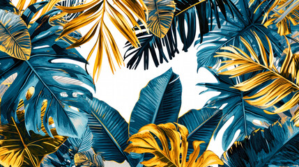 Creative layout of tropical flowers and palm leaves, top view, flat lay. Concept for design