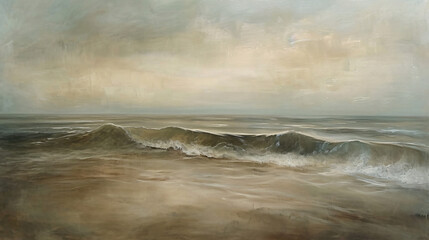 Obraz premium Abstract painting of a stormy sea with waves breaking on the shore