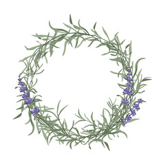 Wreath of lavender flowers, Postcard design, vector illustration