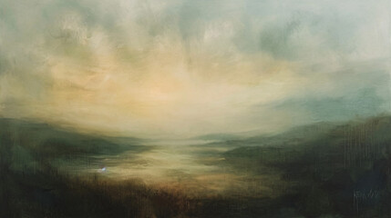 Fototapeta premium Sunset over the lake. Watercolor painting. Landscape.