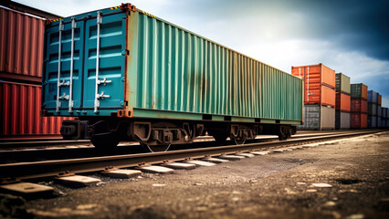 Obraz premium Container box from cargo ship for import-export, logistics concept. Sea containers for transporting goods.