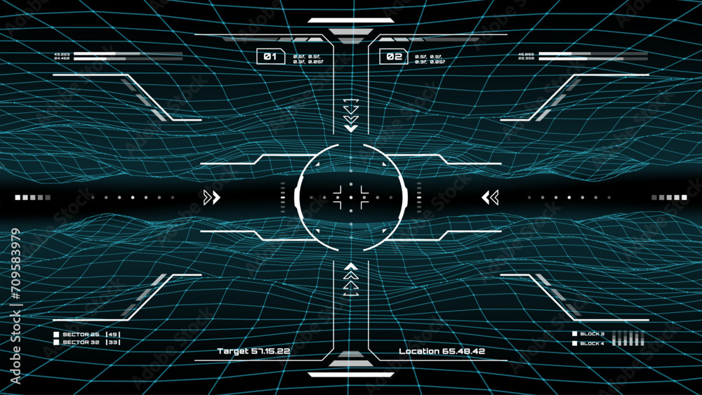 Poster military hud interface, target aim controls screen, vector futuristic dashboard with radars. militar