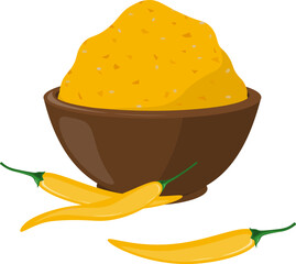 Yellow chili pepper flakes in bowl vector