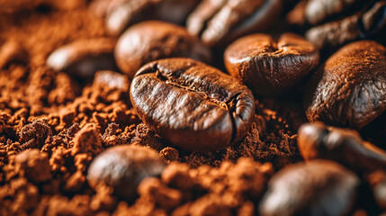 Fototapeta premium fresh coffee beans on the table. Selective focus.