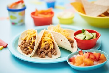 kids taco meal with ground beef and cheese, small portions