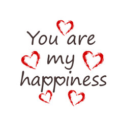  Illustration. Transparent PNG. The inscription You are my happiness, isolated on a pink background with pink and white hearts. Valentine's day celebration concept.