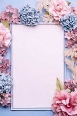 minimalistic frame with natural natural floral background, spring summer background, blank mock up for card or invitation