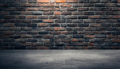 Dark studio room background, interior texture for display products. Brick wall and black cement