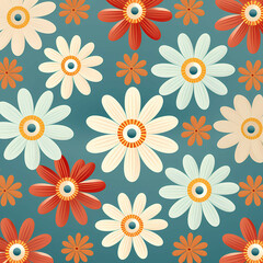 Fototapeta na wymiar Colorful Floral Seamless Pattern, A Group Of Flowers On A Blue Background