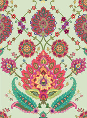 Traditional Islamic motif. Decorative Mughal hand drawn seamless pattern. Ottoman colorful vector
