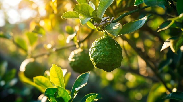 Bergamot weighs on a branch in the garden. Selective focus.