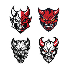 Vector a collection of devil heads featuring various expressions and accessories