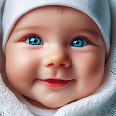 Portrait of a cute baby with blue eyes. Closeup.
