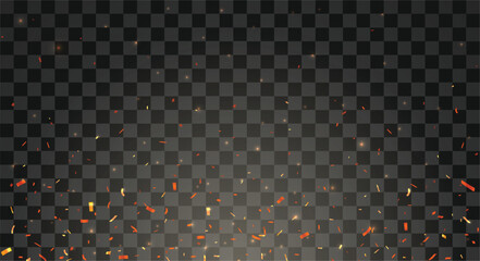 Red confetti or fire flames burning hot sparks, isolated on transparent background - 709589939