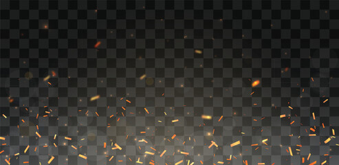 Red confetti or fire flames burning hot sparks, isolated on transparent background - 709589955